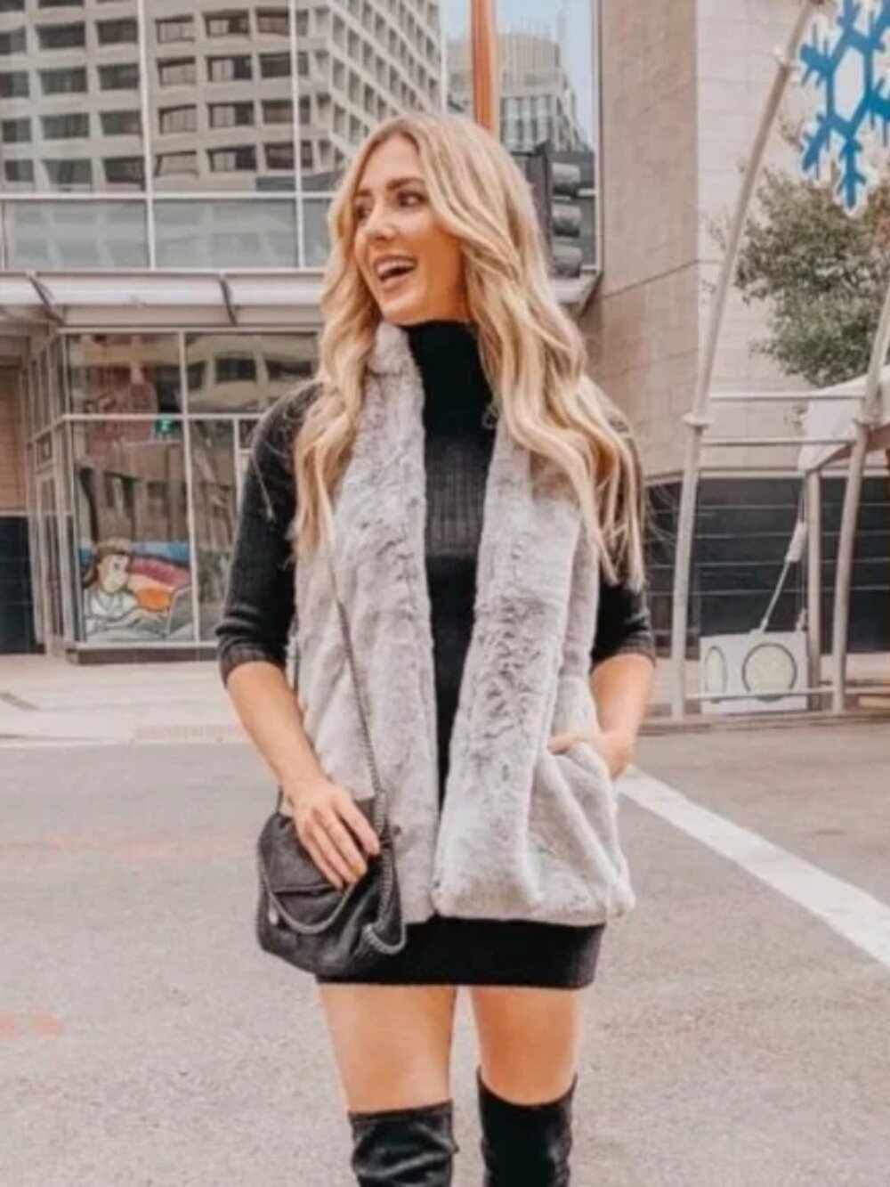 Pink Lily Faux Fur Vest S  Cozy Luxe Soft Glam Y2K Winter Layering Neutral Gray